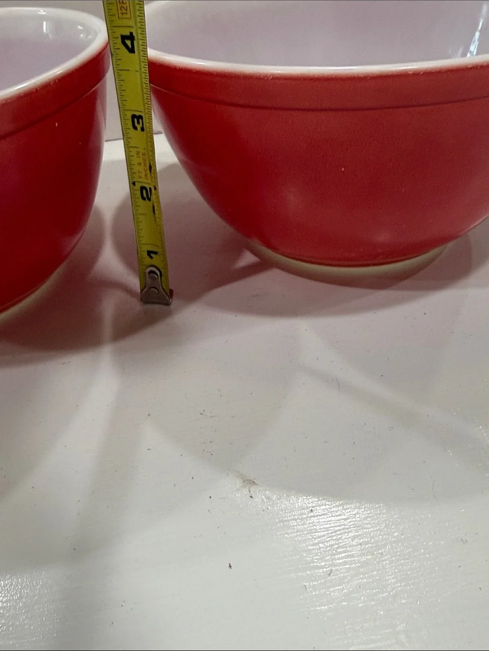 PYREX 1.5 Quarts Red Mixing Bowls with White Interiors - Set of 2 Vintage 1945